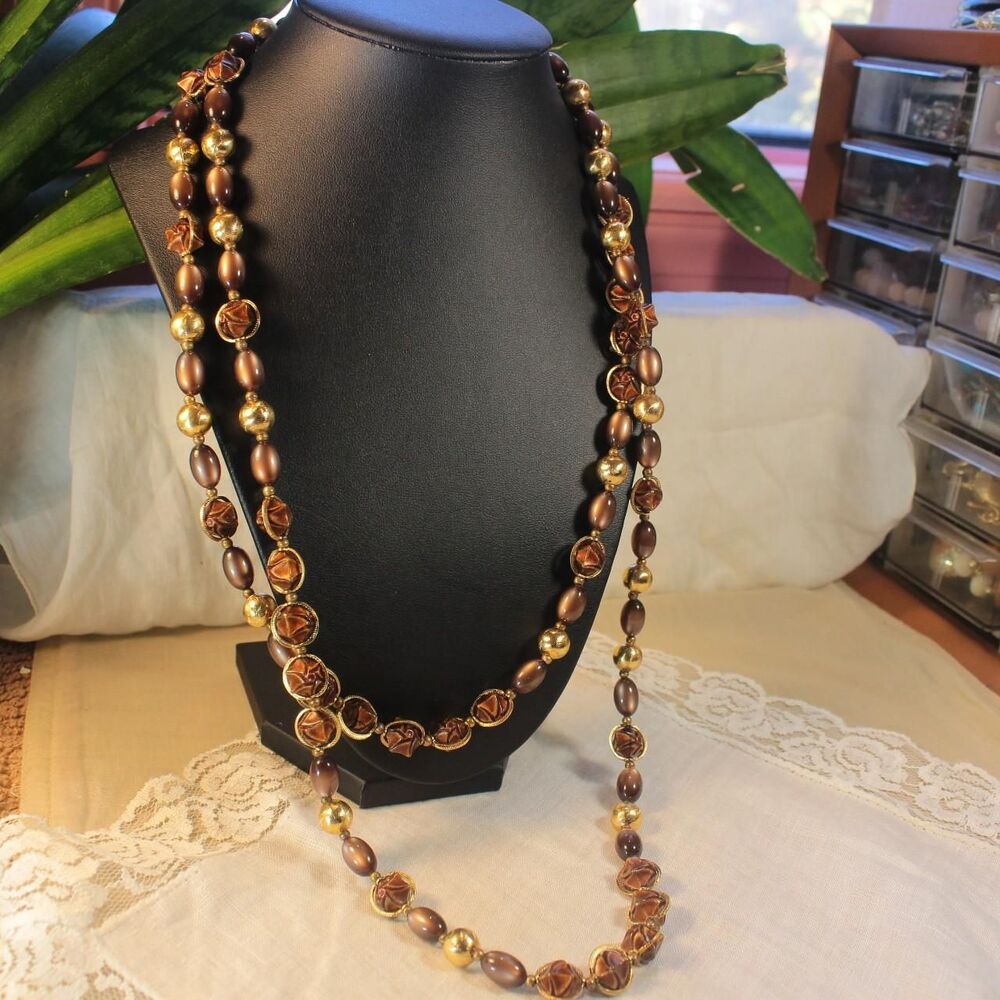 Vintage Freirich Necklace with Unique Artsy Brown and Gold-Tone Beads
